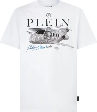Philipp Plein Graphic Print Crew Neck T-Shirt with Crystal Embellishments