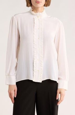 Sandro Patie Ruffle Silk Button-Up Shirt in Blanc at Nordstrom Rack, Size 2 (Fits Like 4-6 Us) / 38 Eu