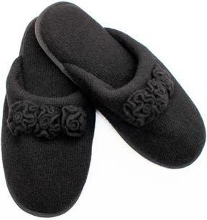 Portolano Flower Trim Cashmere Scuff Slipper in Black/Black at Nordstrom Rack, Size X-Large