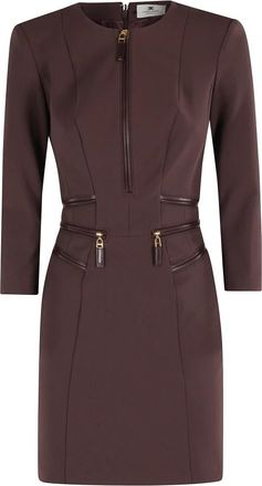 Elisabetta Franchi Merlot Midi Jurk met Ritsdetail - Dames - Korte kleedjes - Rood - L - Kleedjes