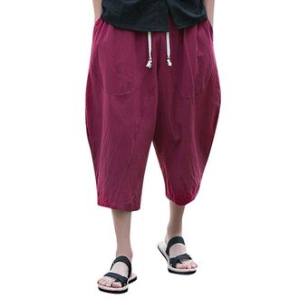 Generic Harem Pants Men Cotton Hemp - Wide Leg Trousers Lightweight Yoga Beach Pants with Draw Cord Hippie Harem Trousers Baggy Streetwear Jogger Outdoor Pant