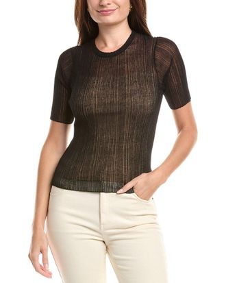 Vince Double Layer Rib Elbow-Sleeve Sweater