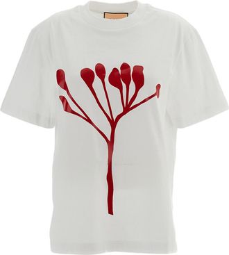 Plan C White Graphic Printed Cotton T-Shirt