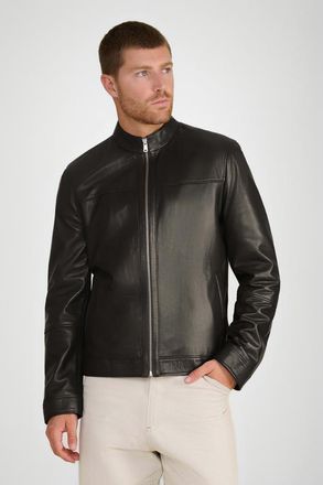FURNIQ Otis Racer Leather Jacket in Black at Nordstrom, Size Xx-Large