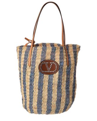 Valentino Vlogo Signature Raffia Tote
