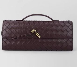 Bottega Veneta andiamo leather clutch woven top handle