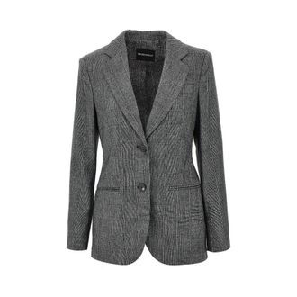 Emporio Armani Single-breasted flanellen jasje van wolmix - Dames - Jassen - Grijs - Maat: XS Wol