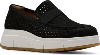 Clarks Loriini Edge Platform Wedge Loafer in Black Nubuck at Nordstrom Rack, Size 5.5