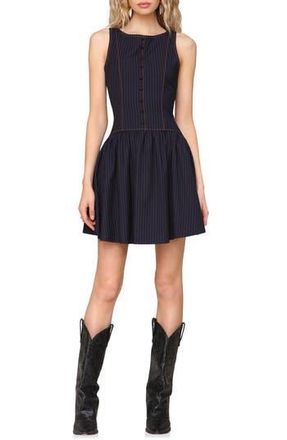 Avec Les Filles Drop Waist Boat Neck Minidress in Navy/Gold Pinstripe at Nordstrom Rack, Size 10