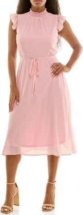 Nina Leonard Flutter Sleeve Chiffon Midi Dress in Ballet Slipper at Nordstrom Rack, Size X-Large