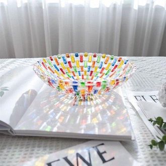 OEM Bol De Ensalada Y Frutero De Cristal Tejido De Colores, Centro De Mesa Decorativo Para El Hogar Y La Oficina, Pintado A Mano, Frutero