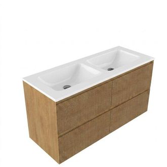 Saniclass Holz Atelier Badkamermeubelset - 120x45x77.5cm - Torino solid surface wastafel wit - zonder kraangat - 2 lades - mat eiken natural (hout)