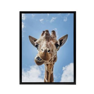 Artery8 Funny up close look at a giraffe Highsmith Framed Canvas Wall Art in Blue | Size: W24 x H32