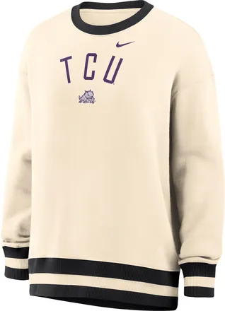 Nike Womens Phoenix (TCU) Oversized Crew-Neck Sweatshirt in Brown | IV9402-120