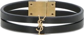 Saint Laurent Cassandre double-strand leather bracelet - unisex - Lambskin/Brass - M - Black