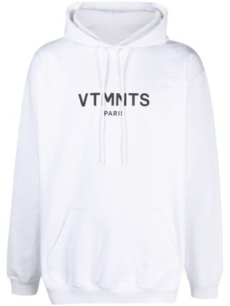 VTMNTS logo-print drawstring hoodie - White