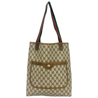 Gucci Brown Green Red Color Leather Pvc Tote Bag (Pre-Owned)