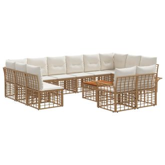 vidaXL Conjunto De Sof&aacute;s De Exterior 13 Pcs Natural Y Crema Poli&eacute;ster Vidaxl