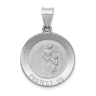Diamond2Deal 14K White Gold Our Guardian Angel Medal Hollow Pendant