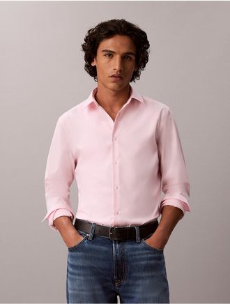 Calvin Klein Mens Supima Stretch Cotton Slim Shirt - Pink - 2XL