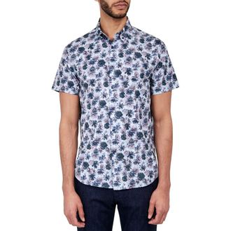 Brooklyn Brigade Quay Watercolor Floral Short Sleeve Shirt in Navy/Purple at Nordstrom Rack, Size Xx-Large