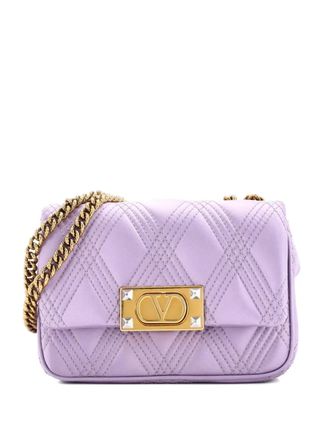 Valentino Garavani Quiltie 67 Chain Flap Bag Satin Small shoulder bag - women - Satin - One Size - Purple