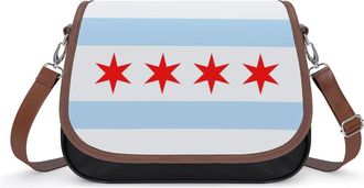 Generic Flag of Chicago Crossbody Bag Womens Handbag PU Message Bags Shoulder Purse with Adjustable Strap