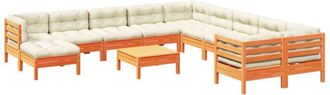 vidaXL Set De Sof&aacute;s Jard&iacute;n 12 Pzas Con Cojines Madera Pino Marr&oacute;n Cera Vidaxl