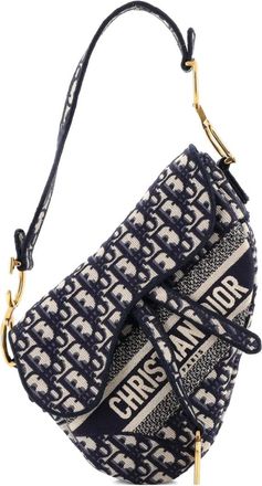 Dior Borsa a spalla Saddle media in tela con motivo Oblique e logo - Blu