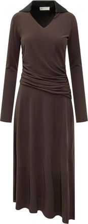 Tory Burch Gegolfde Jersey Midi Jurk - Dames - Casual kleedjes - Bruin - L - Leer - Kleedjes