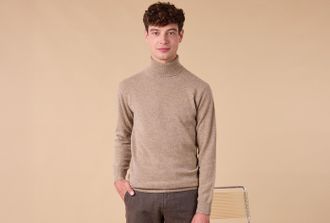 Bexley Jersey de hombre con cuello alto de lana - Topo claro jaspeado - EMERIC