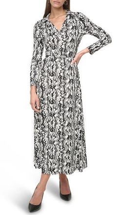 DKNY Long Sleeve Belted Maxi Dress in Ivory/Black at Nordstrom Rack, Size 12