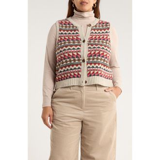 Seasalt Cornwall Dawson Pick Fair Isle Merino Wool Blend Sweater Vest in Zig Zag Geo Aran Red Sail at Nordstrom, Size 18 Us