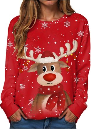 Generic Christmas Jumpers for Women UK Sweatshirt Ladies Funny Print Crewneck Xmas Long Sleeve Santa Claus Pullover Causal Tops Christmas T shirts Women S-XXL