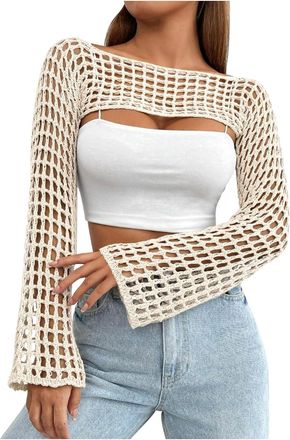 Generic Womens Crochet Shrug Y2K Hollow Out Bolero Shrug See Through Cropped Knit Sweater Top