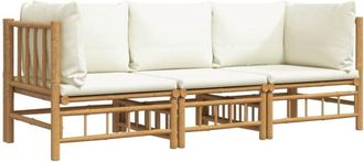 vidaXL Set De Muebles De Jard&iacute;n 3 Piezas Bamb&uacute; Y Cojines Blanco Crema Vidaxl