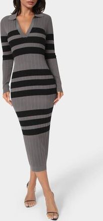 Bebe Collared Long Sleeve Sweater Dress in Charcoal/Black at Nordstrom Rack, Size X-Small