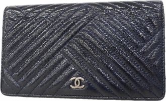 Chanel Navy Patent Leather Long Wallet (Bi-Fold) (Pre-Owned)