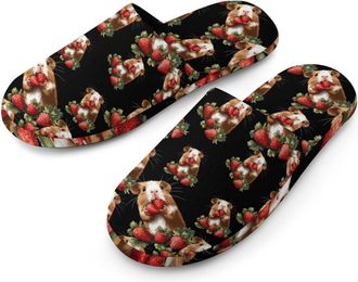 Generic Guinea Pigs And Strawberry Mens Cotton Slippers Memory Foam Comfort House Shoes Winter Indoor Slipper for Hotel Casa Spa