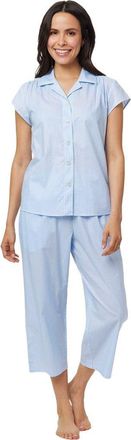 The Cats Pajamas Luxe Pima Capri Floral Set in Classic Gingham Blue at Nordstrom, Size X-Small