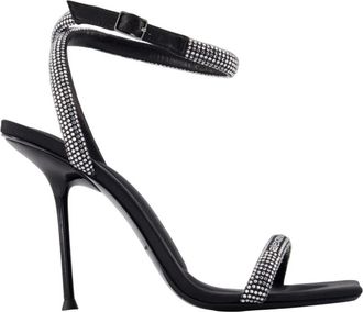 Alexander Wang Julie Kristallen Enkelband Sandal - Dames - Sandalen met hakken - Zwart - 40 EU - Satijn - Schoenen