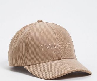 Twinset Cappello da baseball in velluto con visiera rigida e logo ricamato