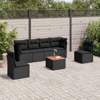 vidaXL Set De Comedor De Jard&iacute;n 7 Pzas Y Cojines Rat&aacute;n Sint&eacute;tico Negro Vidaxl