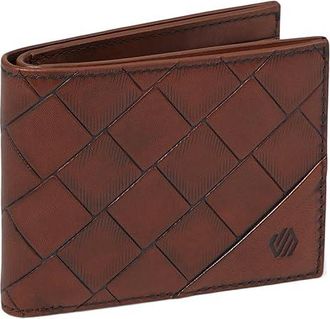 Johnston & Murphy Hudson Basketweave Billfold Mens Wallet Handbags Brown, Leather/Polyester