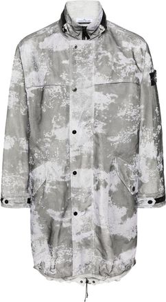 Stone Island Compass-badge mesh-overlay parka - men - Polyamide/Polyester/Polyurethane Resin/Polyester - M - Grey