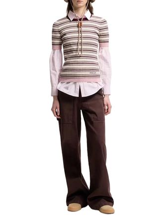Moncler Striped Rib Knit T-Shirt - Beige
