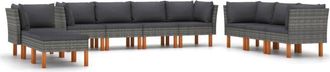 vidaXL Set De Muebles De Jard&iacute;n 10 Pzas Y Cojines Rat&aacute;n Sint&eacute;tico Gris Vidaxl