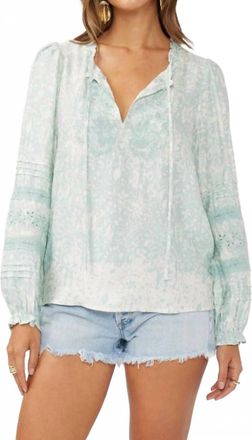 Lovestitch Womens Floral Embroidered Lace Trim Split Neck Blouse In Turquoise
