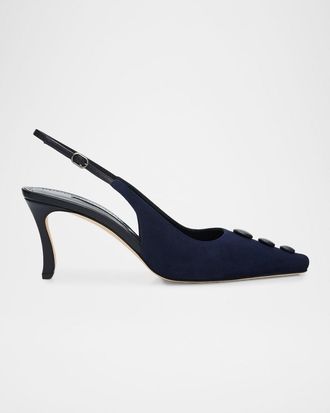 Manolo Blahnik 70mm Alexapla Suede Slingback Pumps