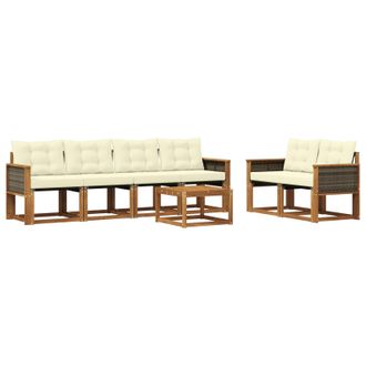 vidaXL Conjunto De Sof&aacute;s De Exterior Con Coj&iacute;n 7 Pcs Natural Y Crema Vidaxl